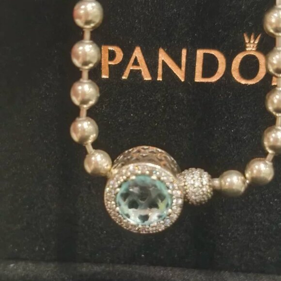 Pandora Silver Beaded Bracelet with Blue Crystal Charm - Picture 6 of 6